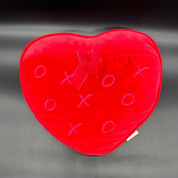 Heart Shaped Pillow Plush Red XO Embroidery Bow Hallmark Valentines Day Gift - Picture 2 of 9